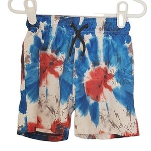 🟢K1199 * Tony Hawk Tie Dyed Swim Trunks Red White Blue Size 3T